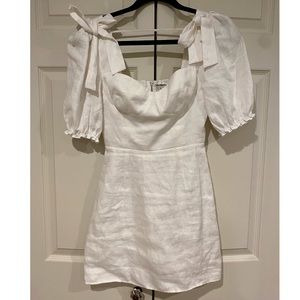 REFORMATION White Linen Dress with Puff Sleeves